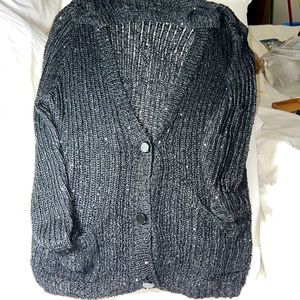Black knit with sequence beautiful cardigan, has some pulls can be easily fixed